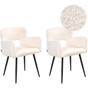 Beliani Set of 2 Dining Chairs SANILAC Boucle White Beliani Set of 2 Dining Chairs SANILAC Boucle White
