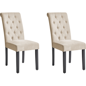 Beliani Set of 2 Dining Chairs VELVA Fabric Sand Beige Beliani Set of 2 Dining Chairs VELVA Fabric Sand Beige
