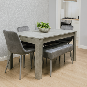 KOSY KOALA Brown Dining Table with 4 grey Chairs and Bench KOSY KOALA Brown Dining Table with 4 grey Chairs and Bench