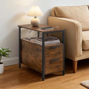 VASAGLE Slim Side Table with Charging Station, Narrow End Table with 2 Drawers, Bedside VASAGLE Slim Side Table with Charging Station, Narrow End Table with 2 Drawers, Bedside