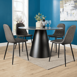 Home Source Grayson Dining Set - 120cm Round Modern Table and 4 Padded Chairs Home Source Grayson Dining Set - 120cm Round Modern Table and 4 Padded Chairs