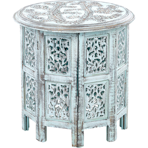 Beliani Round Blue Mango Wood Side Table - Vintage Rustic Beliani Round Blue Mango Wood Side Table - Vintage Rustic