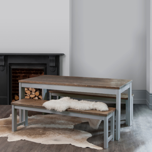 Noa and Nani Hever Dining Table with 2 Benches in Grey and Dark Pine Noa and Nani Hever Dining Table with 2 Benches in Grey and Dark Pine