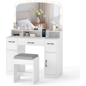 Costway Vanity Desk With Mirror and Lights Dressing Table with Stool Charging Station Costway Vanity Desk With Mirror and Lights Dressing Table with Stool Charging Station