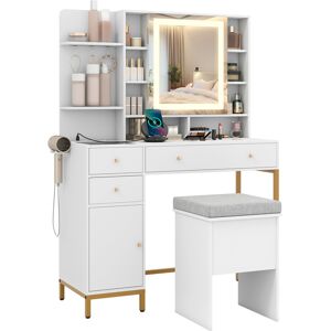 Costway Makeup Vanity Desk with Lighted Mirror And Stool Set With Charging Station Costway Makeup Vanity Desk with Lighted Mirror And Stool Set With Charging Station