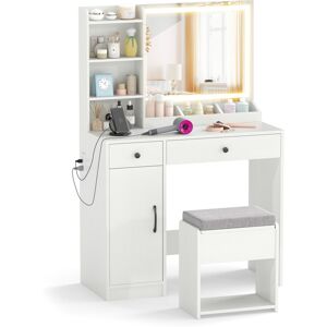 Costway Vanity Desk Dressing Table With Storage Stool and Lighted Mirror Costway Vanity Desk Dressing Table With Storage Stool and Lighted Mirror