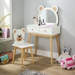 Home Source Ted Kids 2 Drawer Dressing Table Set With Build In Mirror and Stool Wooden Legs Home Source Ted Kids 2 Drawer Dressing Table Set With Build In Mirror and Stool Wooden Legs