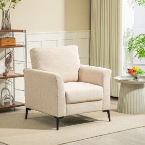 HOMCOM Linen Fabric Modern Accent Chair with Metal Legs, Wood Frame, Beige HOMCOM Linen Fabric Modern Accent Chair with Metal Legs, Wood Frame, Beige