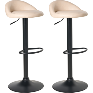 Beliani Set of 2 Bar Stools MEEDER Faux Leather Swivel Light Beige Beliani Set of 2 Bar Stools MEEDER Faux Leather Swivel Light Beige