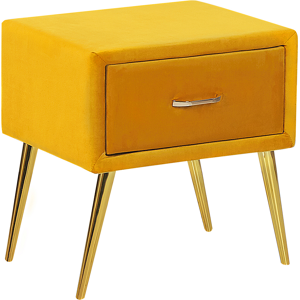 Beliani 1 Drawer Bedside Table FLAYAT Velvet Mustard Beliani 1 Drawer Bedside Table FLAYAT Velvet Mustard