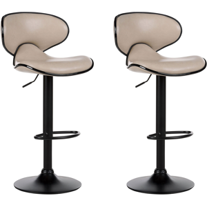 Beliani Set of 2 Bar Chairs CONWAY Faux Leather Swivel Light Beige Beliani Set of 2 Bar Chairs CONWAY Faux Leather Swivel Light Beige