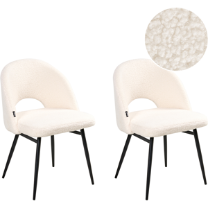 Beliani White Bouclé Dining Chairs Set of 2 Beliani White Bouclé Dining Chairs Set of 2