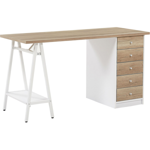 Beliani Home Office Desk HEBER Brown/ White 140 cm 60 cm with Storage Beliani Home Office Desk HEBER Brown/ White 140 cm 60 cm with Storage