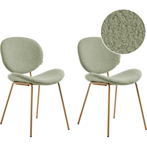 Beliani Set of 2 Dining Chairs LUANA Boucle Light Green Beliani Set of 2 Dining Chairs LUANA Boucle Light Green