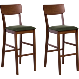 Beliani Set of 2 Bar Chairs AMBLER Wood Dark Brown/ Green Beliani Set of 2 Bar Chairs AMBLER Wood Dark Brown/ Green