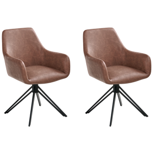 Beliani Set of 2 Dining Chairs SANSARC Faux Leather Brown Beliani Set of 2 Dining Chairs SANSARC Faux Leather Brown