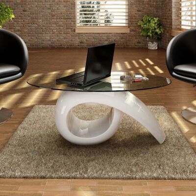 vidaXL White High Gloss Oval Glass Coffee Table - Coffee Table vidaXL White High Gloss Oval Glass Coffee Table - Coffee Table
