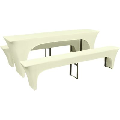 vidaXL Cream Stretch Slipcover Set for Beer Table and Benches - Slipcover Set vidaXL Cream Stretch Slipcover Set for Beer Table and Benches - Slipcover Set