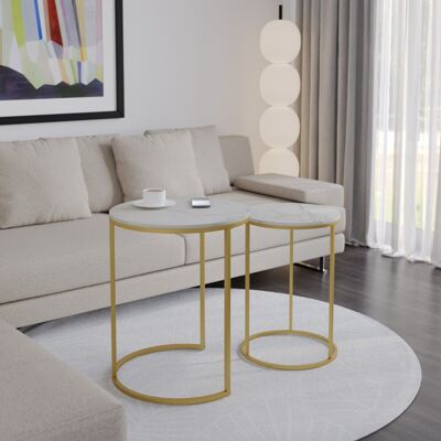 URBN Living - Round Nesting - White Marble - End Table Set URBN Living - Round Nesting - White Marble - End Table Set
