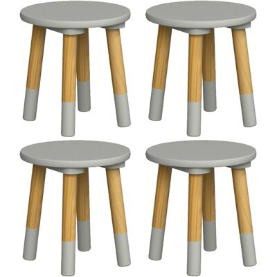 URBN Living - 4 Grey Round Stool - Grey - Wood - Chair URBN Living - 4 Grey Round Stool - Grey - Wood - Chair
