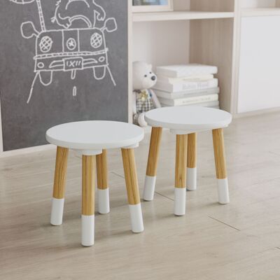 URBN Living - Round Wooden Stool - White - 2-Pack - Stool URBN Living - Round Wooden Stool - White - 2-Pack - Stool