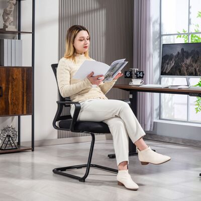 HOMCOM Meeting Office Chair, Mesh Reception Chair with Sled Base, Black HOMCOM Meeting Office Chair, Mesh Reception Chair with Sled Base, Black