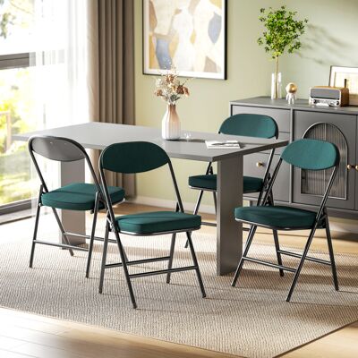 (Blue) HOMCOM Folding Chairs Set of 4 with Cushioned Seat, Steel Frame (Blue) HOMCOM Folding Chairs Set of 4 with Cushioned Seat, Steel Frame