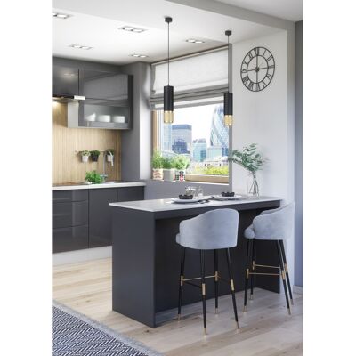 Furneo Kitchen Island Modern Breakfast Bar Shelves Graphite & Marble Effect KI02 Furneo Kitchen Island Modern Breakfast Bar Shelves Graphite & Marble Effect KI02
