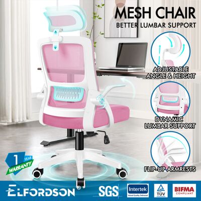 ELFORDSON Mesh Office Chair Executive Fabric Seat Tilt Pink ELFORDSON Mesh Office Chair Executive Fabric Seat Tilt Pink