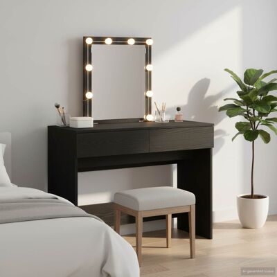 Vidaxl Black Wooden Makeup Table with LED Lights & Mirror Vidaxl Black Wooden Makeup Table with LED Lights & Mirror