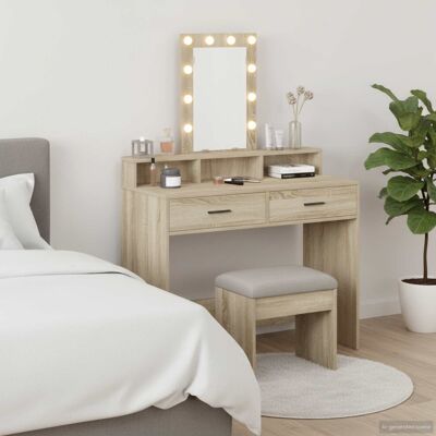 vidaXL Sonoma Eiche Holzwerkstoff Mirror Table - Bedroom Furniture vidaXL Sonoma Eiche Holzwerkstoff Mirror Table - Bedroom Furniture