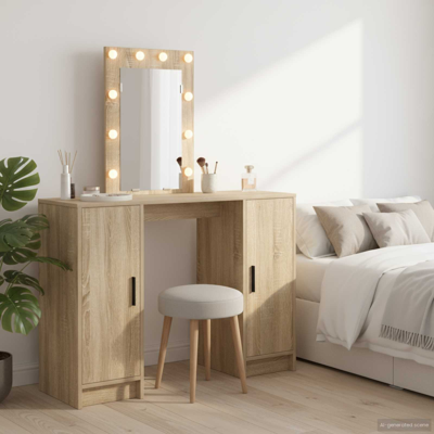 Vidaxl Sonoma Oak LED Mirror Double Doors Modern Dressing Table - Furniture Vidaxl Sonoma Oak LED Mirror Double Doors Modern Dressing Table - Furniture