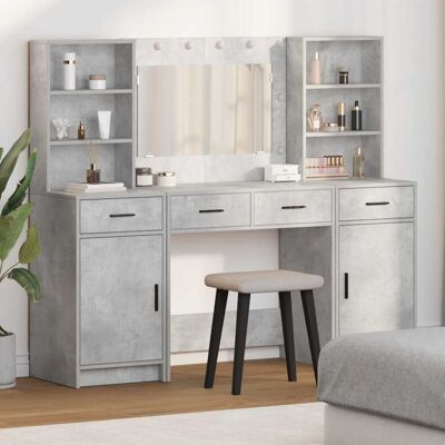 Vidaxl Modern Gray Concrete MDF Dressing Table Set - Bedroom Storage Vidaxl Modern Gray Concrete MDF Dressing Table Set - Bedroom Storage