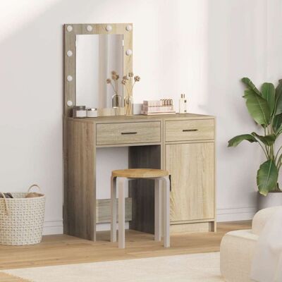 vidaXL Set mit 2 Sonoma Eiche Spanplatte Standard Schminktisch Beige - Vanity Table vidaXL Set mit 2 Sonoma Eiche Spanplatte Standard Schminktisch Beige - Vanity Table