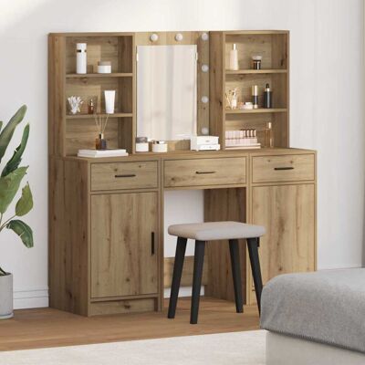 Vidaxl Rustic Oak Wooden 3-Piece Dressing Table Set Vidaxl Rustic Oak Wooden 3-Piece Dressing Table Set