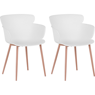 Beliani Set of 2 White Synthetic Material Dining Chairs - Modern Living Room Furniture Beliani Set of 2 White Synthetic Material Dining Chairs - Modern Living Room Furniture