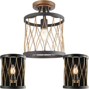 Loops Ceiling Lamp & 2x Matching Wall Light Bronze Matt Black Metal Vintage Bulb Cage Loops Ceiling Lamp & 2x Matching Wall Light Bronze Matt Black Metal Vintage Bulb Cage