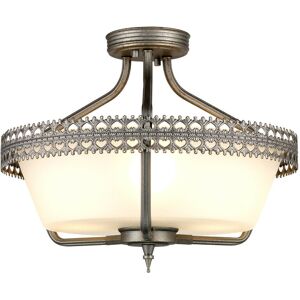 Loops 3 Bulb Semi Flush Light Grey Hand Painted White Glass Shade LED E27 60W - Semi-Flush Light Loops 3 Bulb Semi Flush Light Grey Hand Painted White Glass Shade LED E27 60W - Semi-Flush Light