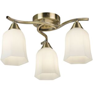 Loops Semi Flush Ceiling Light Antique Brass Opal Glass 3 Bulb Down Lamp Shade Pendant Loops Semi Flush Ceiling Light Antique Brass Opal Glass 3 Bulb Down Lamp Shade Pendant