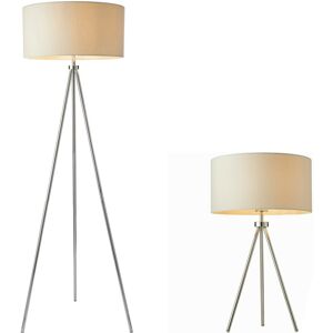 Loops Standing Floor & Table Lamp Set Chrome Plate Ivory Shade Sleek Tripod Leg Light Loops Standing Floor & Table Lamp Set Chrome Plate Ivory Shade Sleek Tripod Leg Light