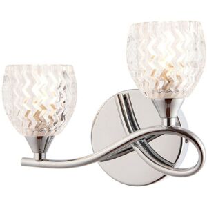 Loops LED Twin Wall Light Curved Chrome Arm Glass Pattern Shade Dimmable Lamp Lighting Loops LED Twin Wall Light Curved Chrome Arm Glass Pattern Shade Dimmable Lamp Lighting