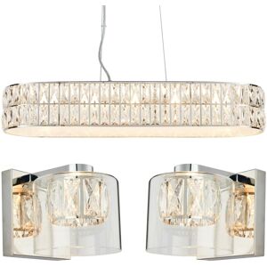 Loops 5 Bulb Ceiling Bar & 2x Matching Wall Mount Light Long Chrome & Crystal Glass Loops 5 Bulb Ceiling Bar & 2x Matching Wall Mount Light Long Chrome & Crystal Glass