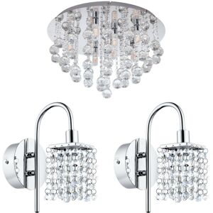 Loops Low Ceiling Light & 2x Wall Lights Chrome Crystal IP44 Bathroom Lamp - Bathroom Lighting Set Loops Low Ceiling Light & 2x Wall Lights Chrome Crystal IP44 Bathroom Lamp - Bathroom Lighting Set