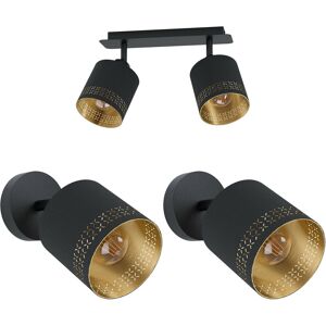 Loops Twin Ceiling Spot Light & 2x Matching Wall Lights Black & Gold Shade Moving Head Loops Twin Ceiling Spot Light & 2x Matching Wall Lights Black & Gold Shade Moving Head