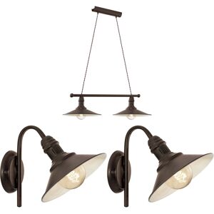 Loops Ceiling Pendant Light & 2x Matching Wall Lights Antique Metal Shade Vintage Loops Ceiling Pendant Light & 2x Matching Wall Lights Antique Metal Shade Vintage