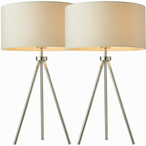 Loops 2 PACK Modern Tripod Table Lamp Chrome & Ivory Shade Slim Leg Bedside Desk Light Loops 2 PACK Modern Tripod Table Lamp Chrome & Ivory Shade Slim Leg Bedside Desk Light