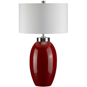 Loops Small Red Glaze Cream Faux Silk Cylinder Shade LED E27 60W - Table Lamp Loops Small Red Glaze Cream Faux Silk Cylinder Shade LED E27 60W - Table Lamp