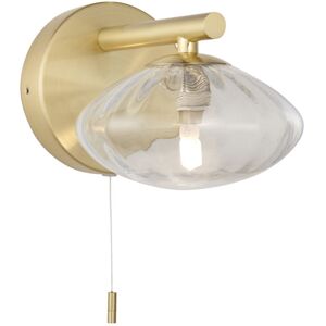 Satin Brass Wall Light - Ribbed Glass Shade - IP44 Rated Modern Sconce Satin Brass Wall Light - Ribbed Glass Shade - IP44 Rated Modern Sconce