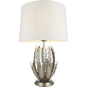 Loops Ornate Silver Table Lamp Light Ivory Cotton Fabric Shade Decorative Leaf Design Loops Ornate Silver Table Lamp Light Ivory Cotton Fabric Shade Decorative Leaf Design