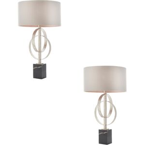 Loops 2 Pack Antique Silver Table Lamp & Mink Satin Shade Black Marble Base Desk Light - Table Lamp Loops 2 Pack Antique Silver Table Lamp & Mink Satin Shade Black Marble Base Desk Light - Table Lamp